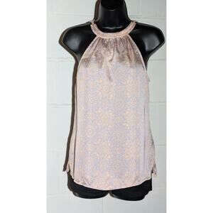 The Limited Halter Sleeveless Blouse Peach Lavender Floral Print Tank Top Xsmall